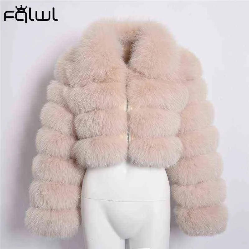 FQLWL Casual Bianco Nero Fluffy Autunno Inverno Cappotto in pelliccia sintetica Giacca da donna Manica lunga Piumino corto capispalla 211220