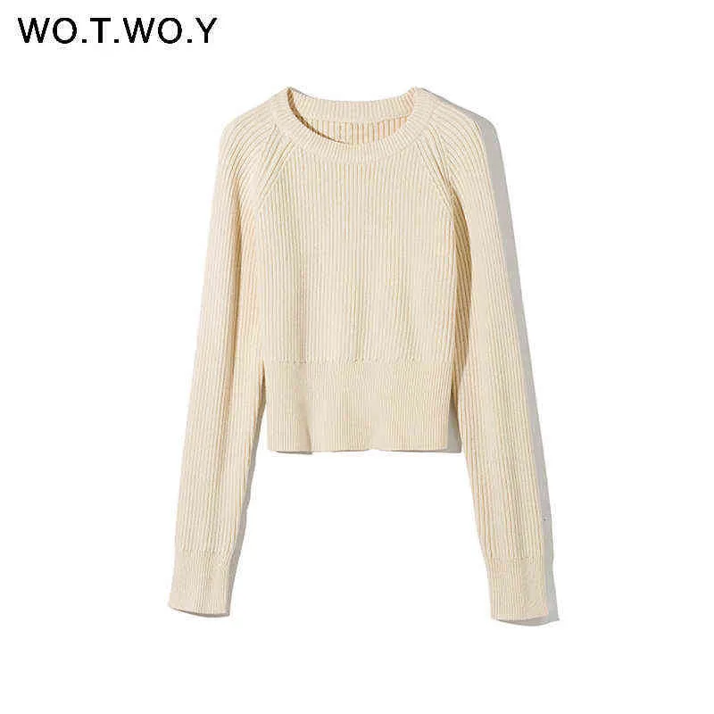 WOTWOY Knitting Cashmere Pullover and Skirt Two Piece Set Women Slim Fit Cropped Tops Women Autumn Elegant Sweater Outfits Women 211109