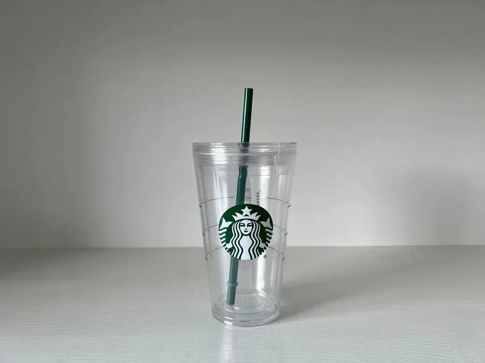 24oz Starbucks Mermaid Mug Tumblers شفافة من البلاستيك المزدوج مع إعادة استخدامها مع غطاء و STRAW2801