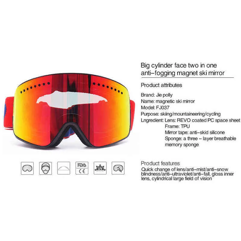 Óculos de esqui magnético inverno neve esportes snowboard óculos antifog proteção uv snowmobile esférico equitação máscara 28337913