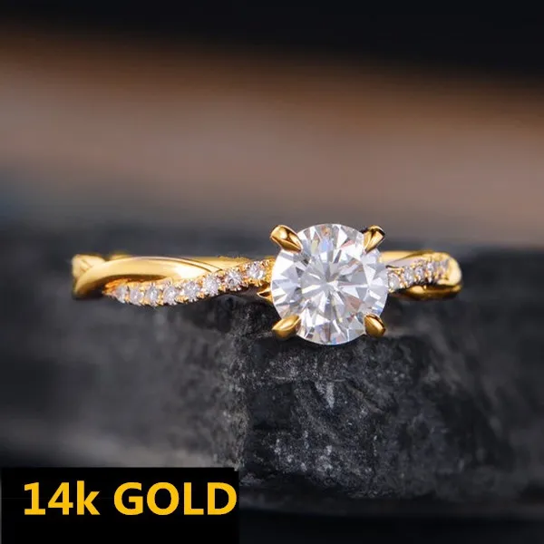 14k 골드 트위스트 섬세한 다이아몬드 링 트위스트 인피니티 솔리테어 Moissanite 하프 영원 신부 여성 웨딩 밴드크기: 5-11