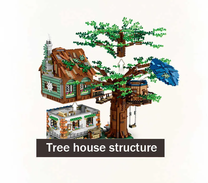 LOZ 1033 Nuevo producto Casa del árbol Mini bloque de construcción Escena Modelo Juguetes para niños Regalo de cumpleaños Q0624