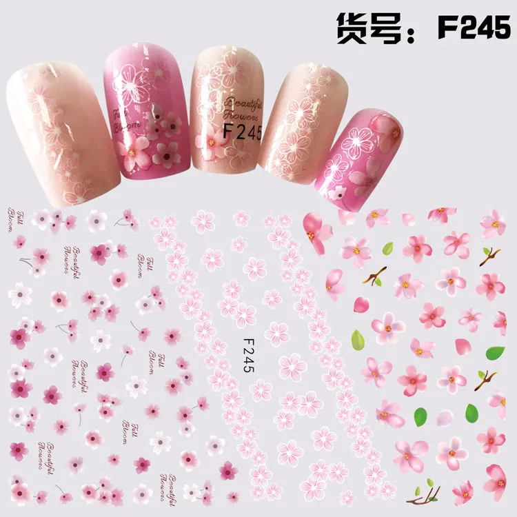 Nail Art Sticker Mürekkep Çiçek 3D Dekoratif Çıkartması Büyük Kemer Yapışkan Hayvan Bitki Meyve Mektubu Yeşil Kırmızı Gül Sanatı DIY Yaz