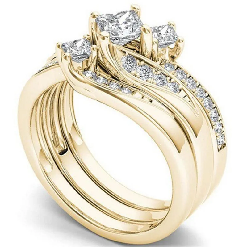 Bröllopsringar Classic Princess 3st Set Charm Rose Gold Zircon Engagement Ring Anniversary Gift Bridal For Women Fashion Jewelry204o