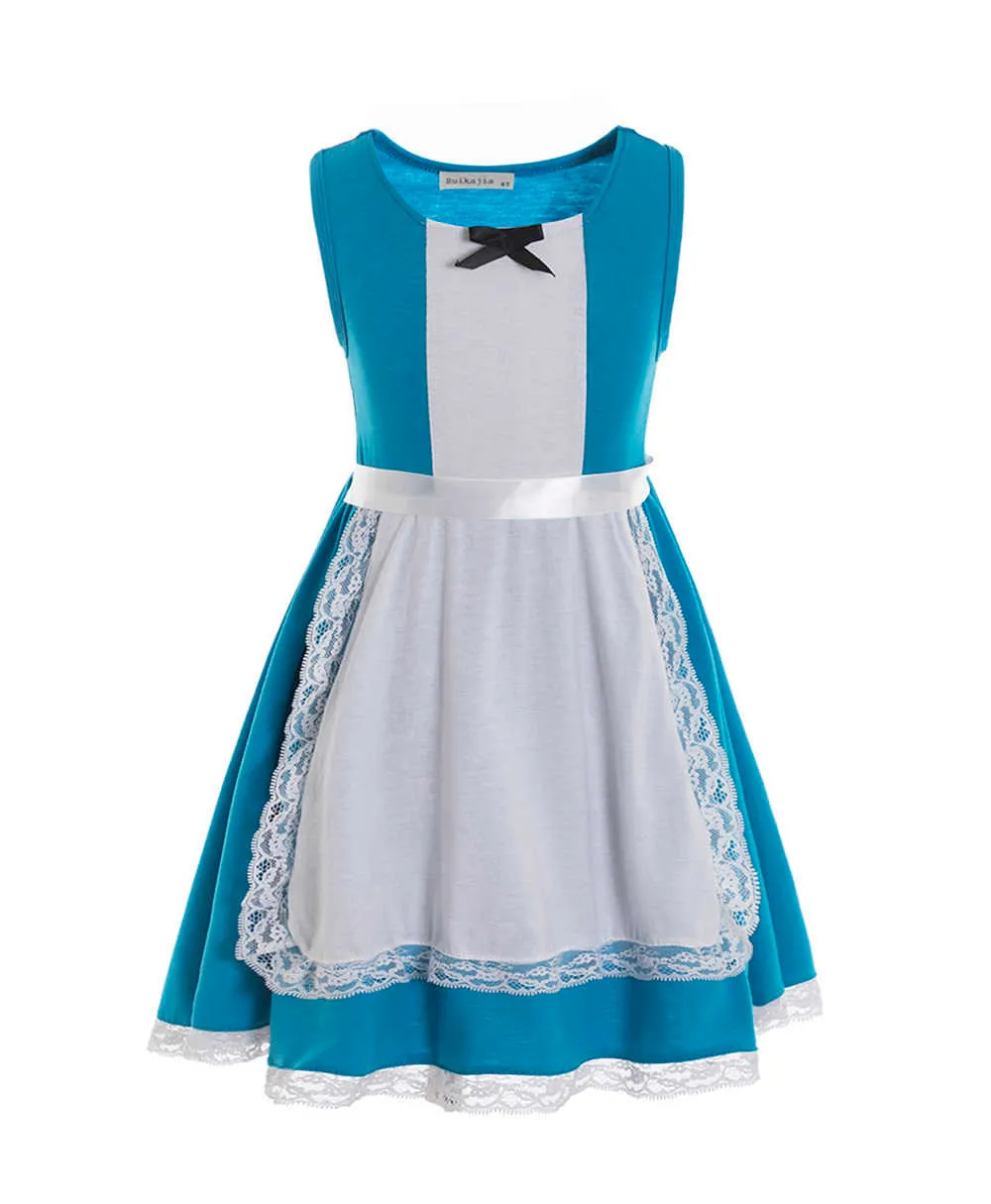 Alice robe de soirée costume d'halloween fête d'anniversaire pays des merveilles mariage bleu enfant en bas âge robe filles vêtements Q0716