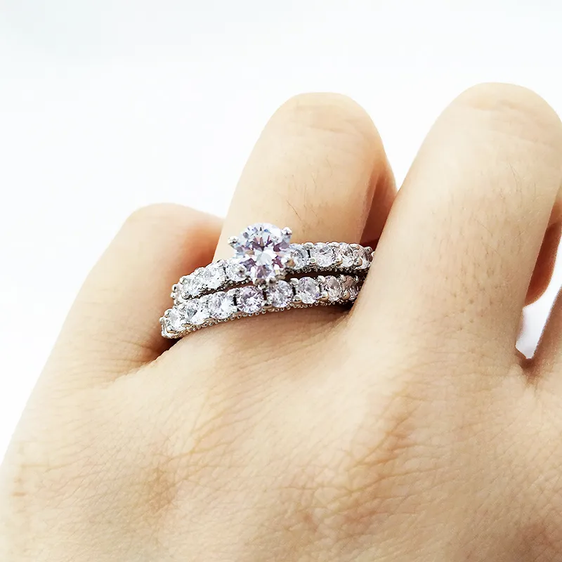 Caoshi bröllopsförlovningsring set rodiumpläterade smycken mässing zirkon zirkoniumstenar par1178492