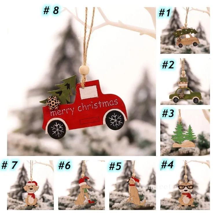 Рождественский орнамент деревянные подвесные подвески автомобильные собаки дерево колокол рождественские украшения для дома t2i52853