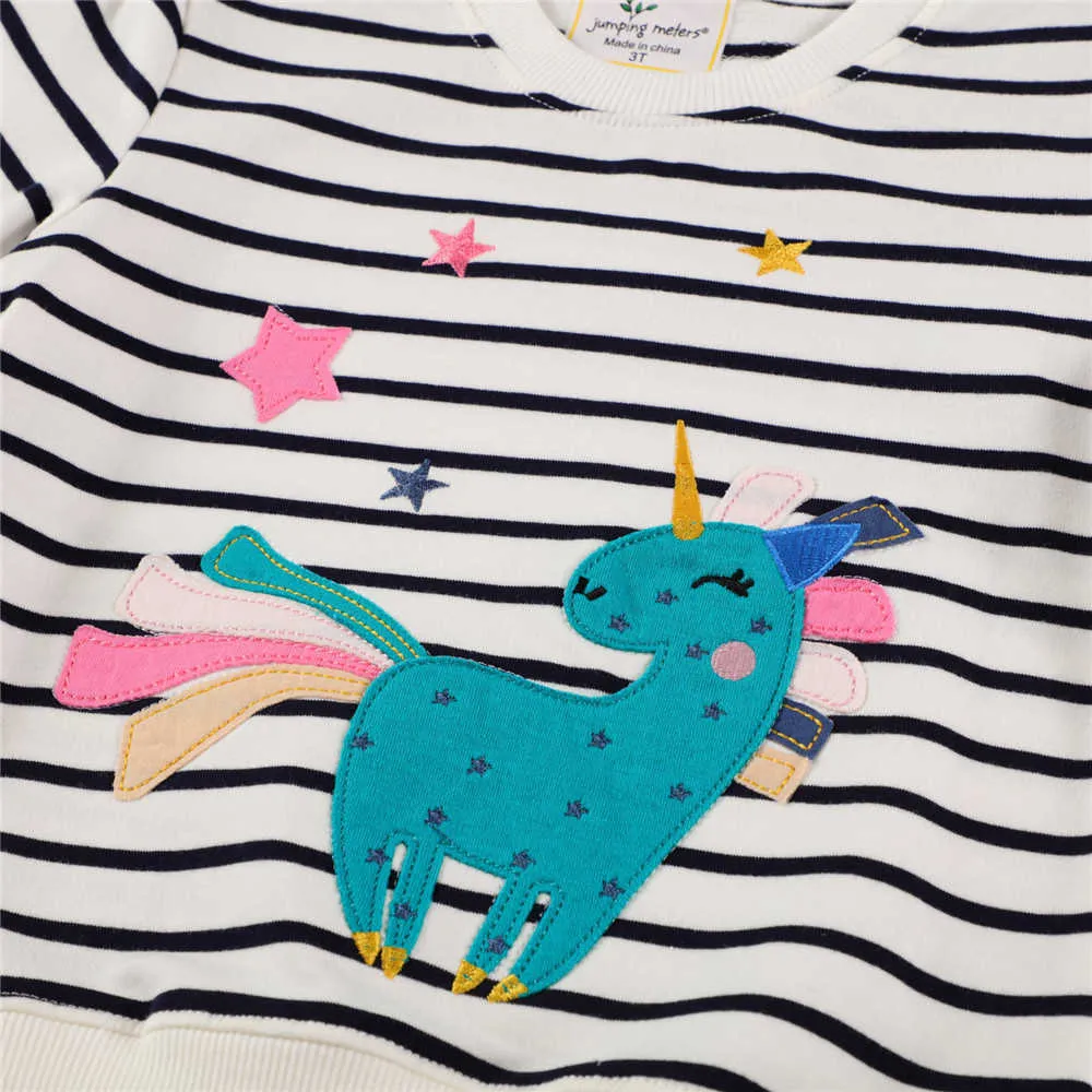 Jumping Metrów Dziewczyny Gwiazdy Bluzy na Jesień Zima Zwierząt Aplikacja Cute Bawełna Odzież dziecięca Top Koszulki 210529
