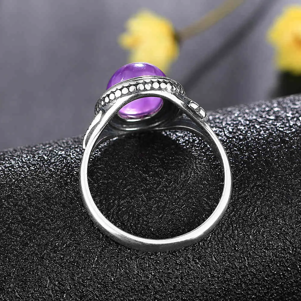 Nasiya Vintage Bohemia Style 8x10MM Oval Natural Amethyst Rings For Women 925 Silver Ring Anniversary Party Gift Fine Jewelry9430261