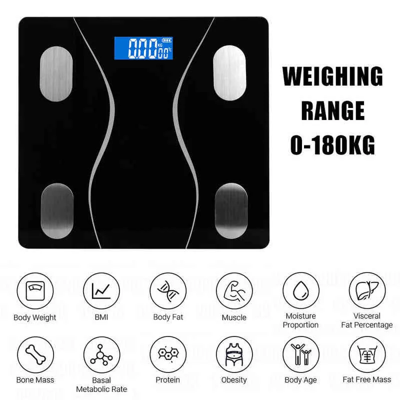 Electronic Balance Weighing Scale BMI Body Composition Analyzer Bluetooth App Digital Bathroom scales LCD Display Body Fat Scale H1229