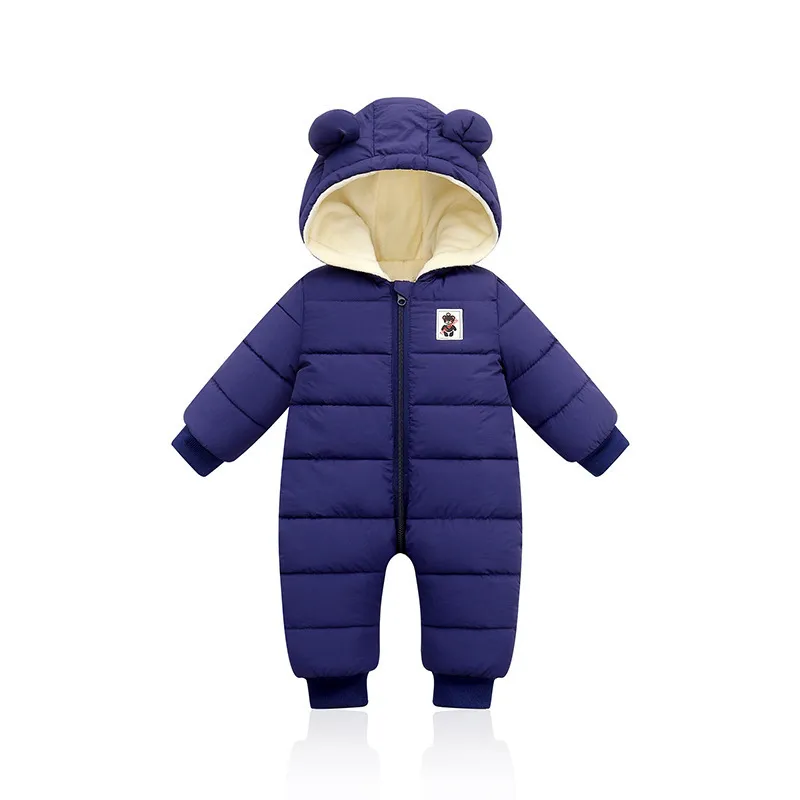 Spädbarn Jumpsuit höst vinter barn plus sammet ner bomull hooded klättring kläder baby boys romper 220211