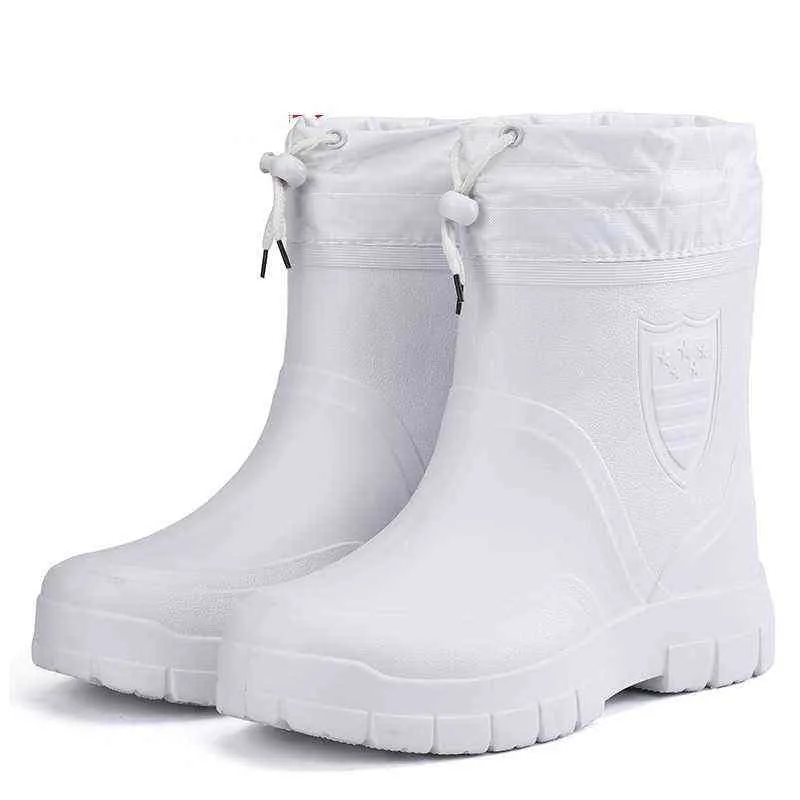 Männer Regen Stiefel Plüsch Warme Schnee Arbeit Wasserdicht Angeln Männer Gummistiefel Winter Outdoor Erwachsene 211216