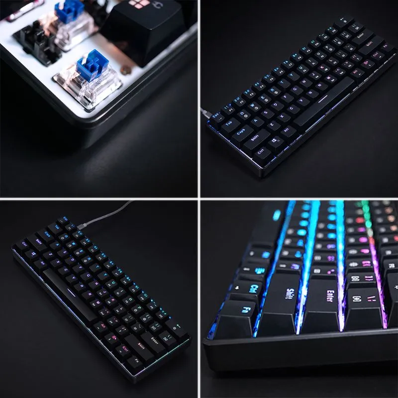 LED Backlit Wired Mechanical KeyboardPortable Compact Waterproof Gaming Keyboard 61 Keys Gateron Switchs For Desktop