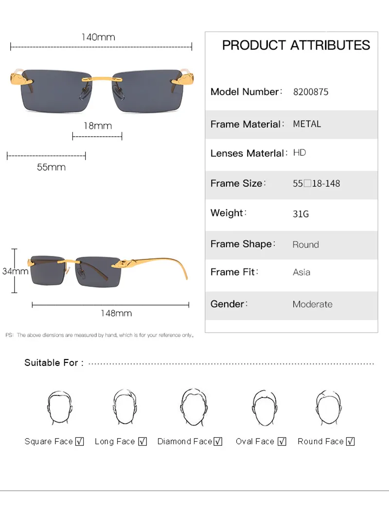 Designer-Sonnenbrille, randlos, quadratisch, klassisch, Persönlichkeit, Messing, 6 Farben, Gold, Silber, Herren-Sonnenbrille, Sonnenschutz, Sonnenbrille, Eyegl248V