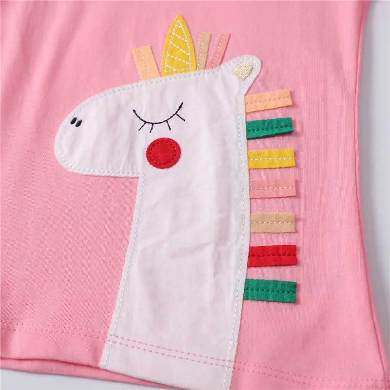 Hoppmätare Unicorn Girls Långärmad T-shirts för höst Vår Bomull Barntröjor Mode Applique Kids Clothes Tees 210529