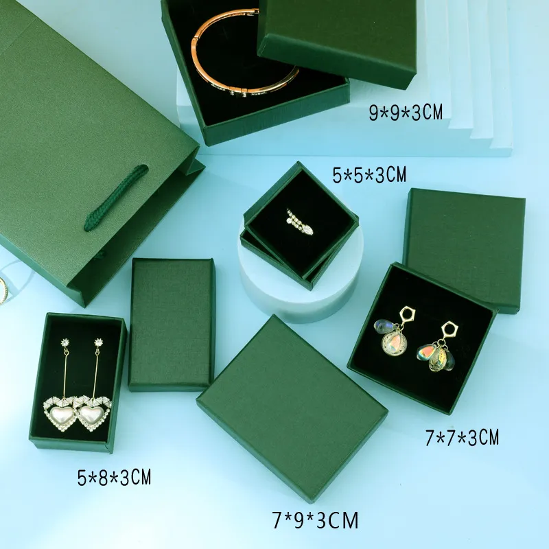 Caixas de jóias de presente verde escuro Exibir empacotamento de varejo para moda jóias colar bracelete brinco chaveiro anel pingente