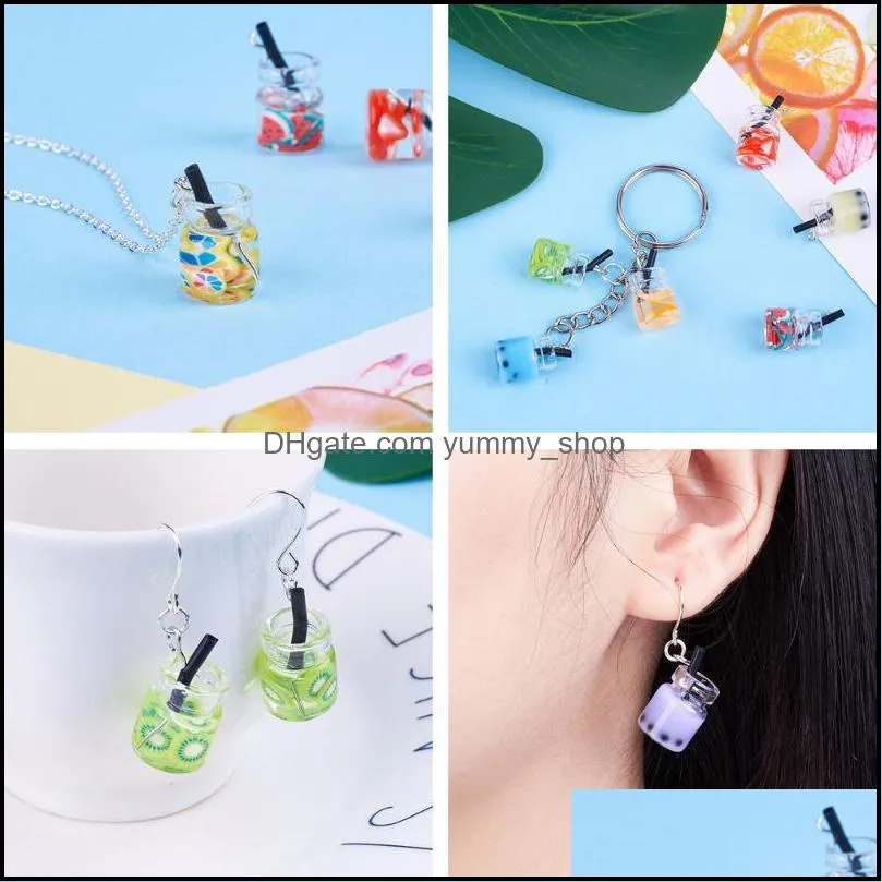 Charms 76Pcs/Box Resin Milk Tea Mini Bottle Bubble Boba Juice Drinks Pendants For Earrings Jewelry Crafts Keychains Making
