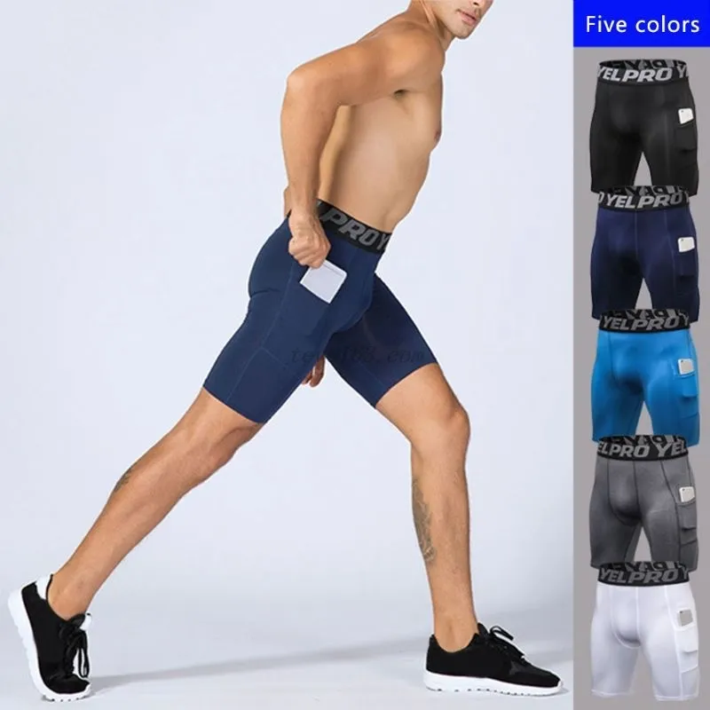 Short de compressão masculino plus size com 5 cores, 2 bolsos laterais, legging esportiva de secagem rápida, letras largas, cós, camada base, Runnin 210324