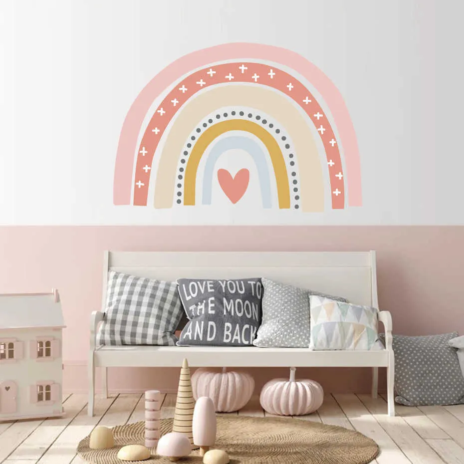 Trendy Bohemia Pink Rainbow, abnehmbare Wandaufkleber, Kinderzimmer-Kunstaufkleber, Tapetenposter, Mädchenschlafzimmer, Geschenk, einfache Verwendung, Heimdekoration 210705
