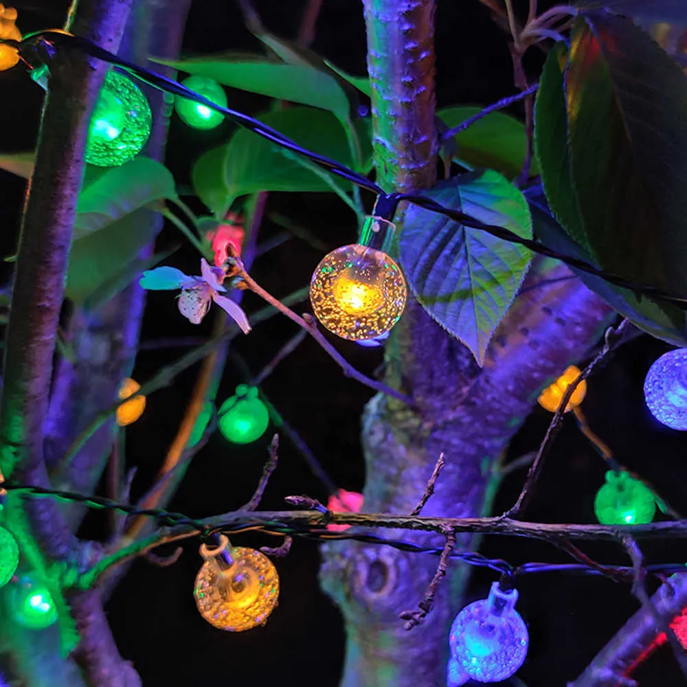 LED 태양 정원 라이트 야외 5 7 12m 20 50 100 수정 구구 벌브 끈 조명 램프 홈 파티 크리스마스 장식 체인 Y0714894887