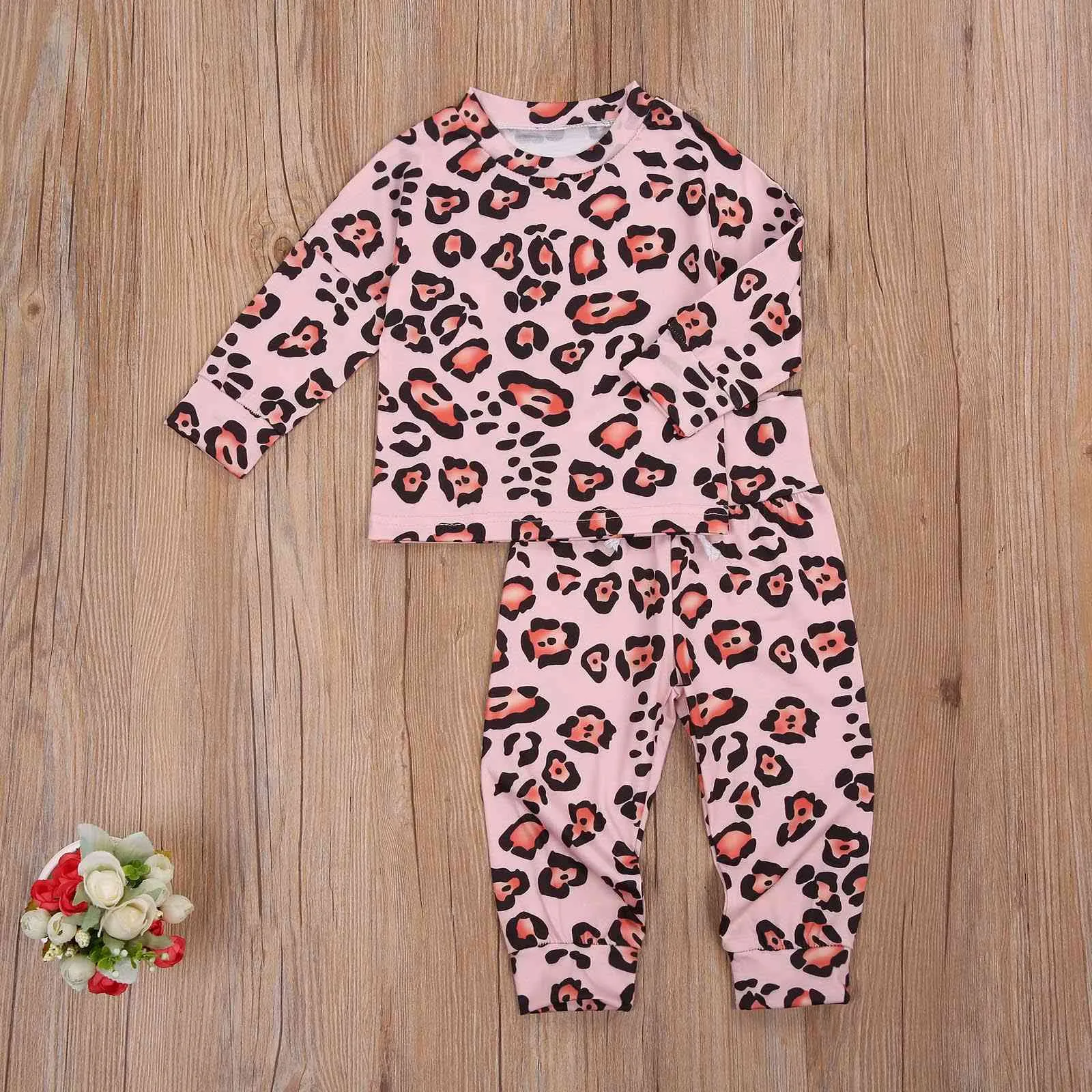 0-24 M Sonbahar Bahar Doğan Bebek Bebek Kız Erkek Pijama Setleri Leopar Uzun Kollu Pijama Yumuşak Uyku 210515