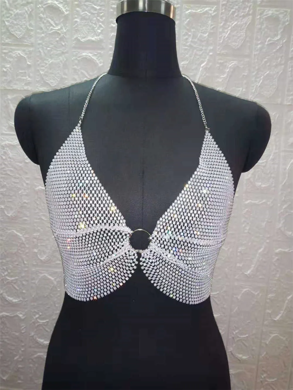 Mujeres Clubwear Flash Diamond Grid Sexy Top Camis Summer Mesh Bra Bralette Beach Club Wear Crystal s 210714