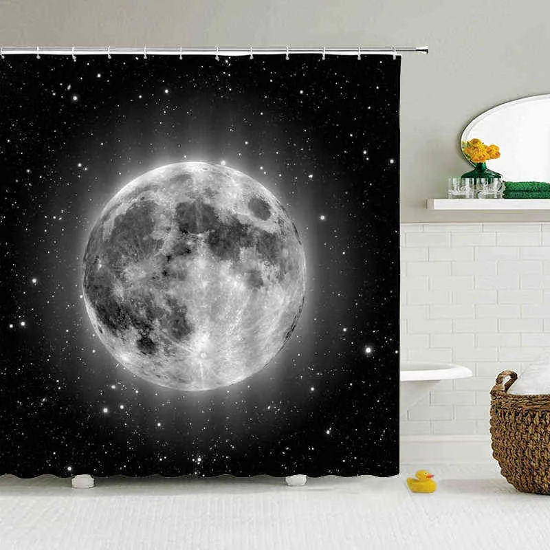 Dünya Evren Yıldızlı Gökyüzü Duş Perdesi Banyo Dekorasyon Su Geçirmez Polyester Bez Manzara Gece Duş Perdeleri Set Mat 211116