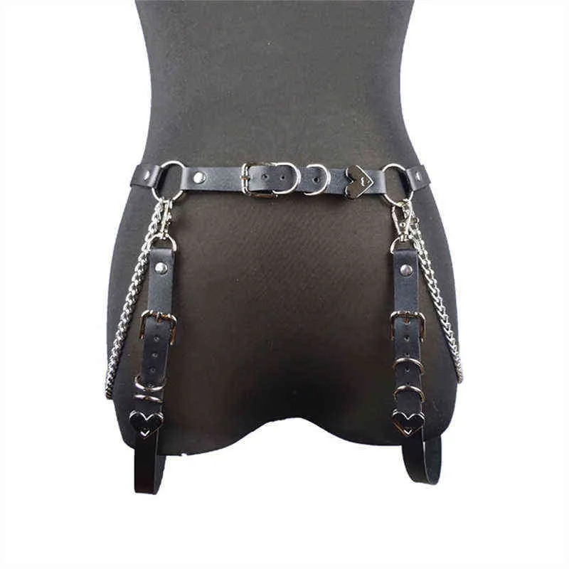 Women Skirt Belt Female Pu Leather Hiphop Rock Nightclub Sexy Jeans Dress Heart Punk Belt With Metal Waist Chain G220301