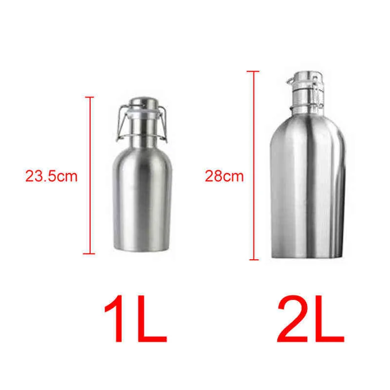 Mayitr 1L / 2L 32OZ / 64OZ Roestvrij staal Waterfles Bier Thermos Growler Outdoor Isolatie Keg voor Sport 211122