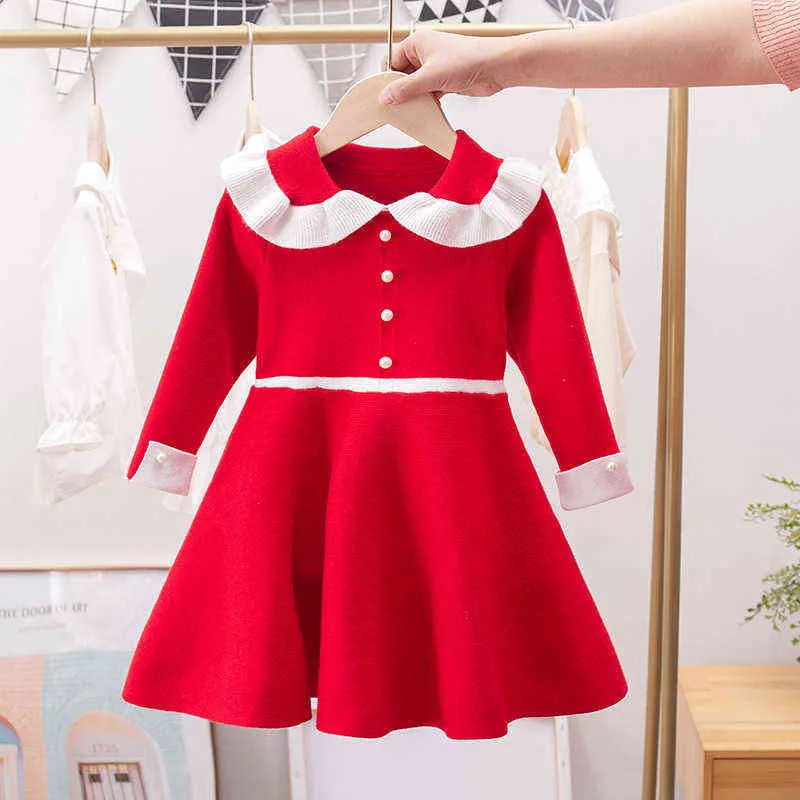 Kids Girls Autumn Sweater Knitted Princess Dress Children Toddler A-line Clothes G1218