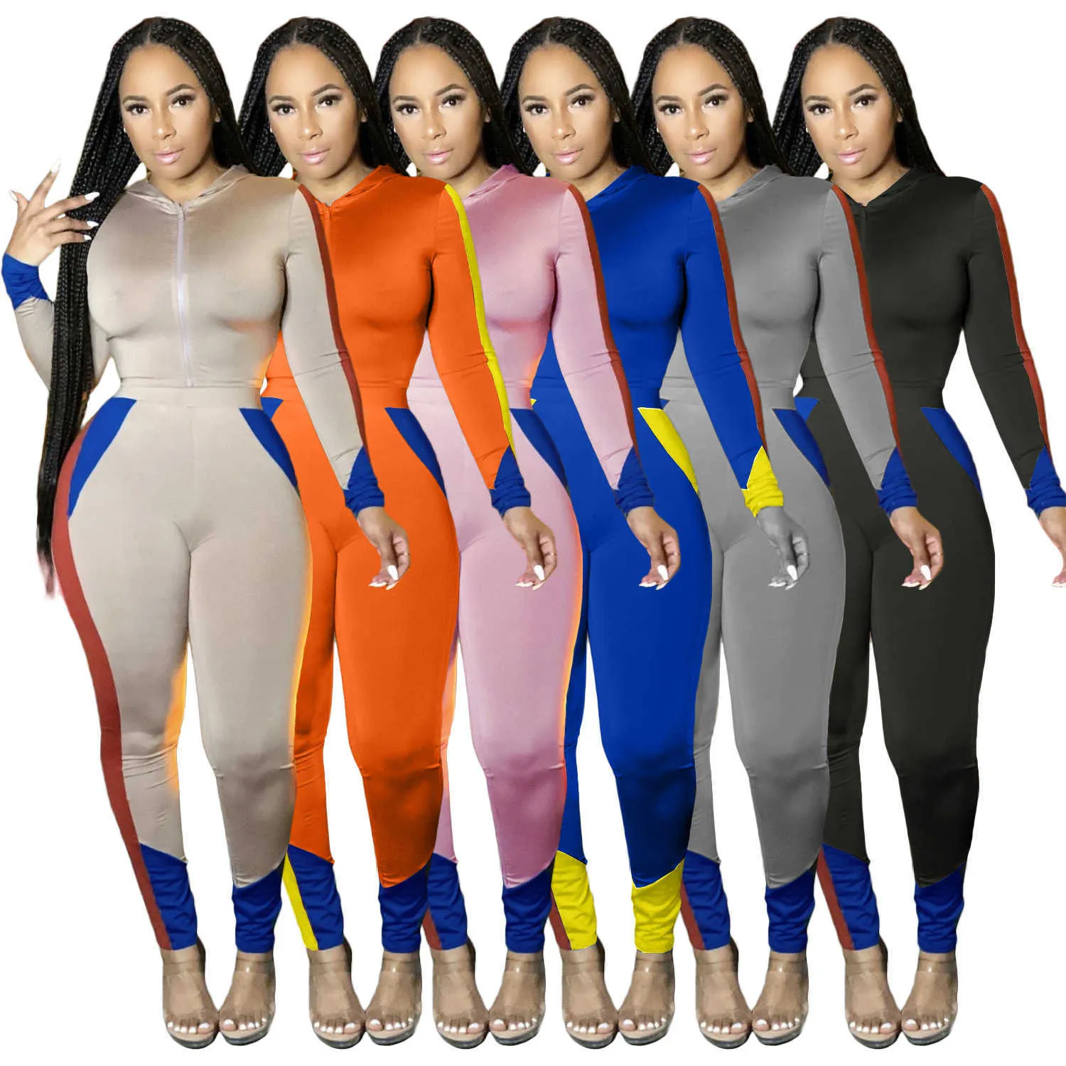 Designers Kvinnor Kläder Byxor 2021 Mode Tight Splicing Två Piece Set Fritid Sports Suit Hooded Suit