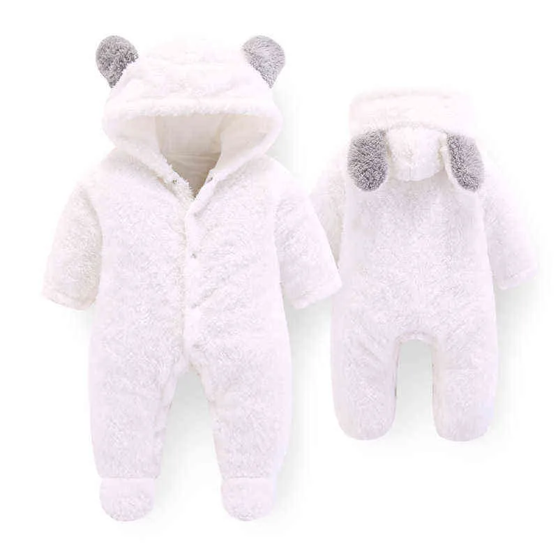 Automne Hiver Infantile Vêtements Épais Fluff Bébé Barboteuses Pour Les Filles Combinaison né En Peluche Barboteuse costume pour sortir 211229