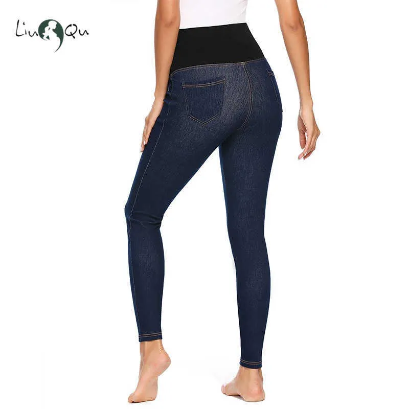 Kvinnors Maternity Jeans Super Stretch Slim Fit Jeggings för kvinnor Hög midja Jean Leggings med fickor Skinny 210721