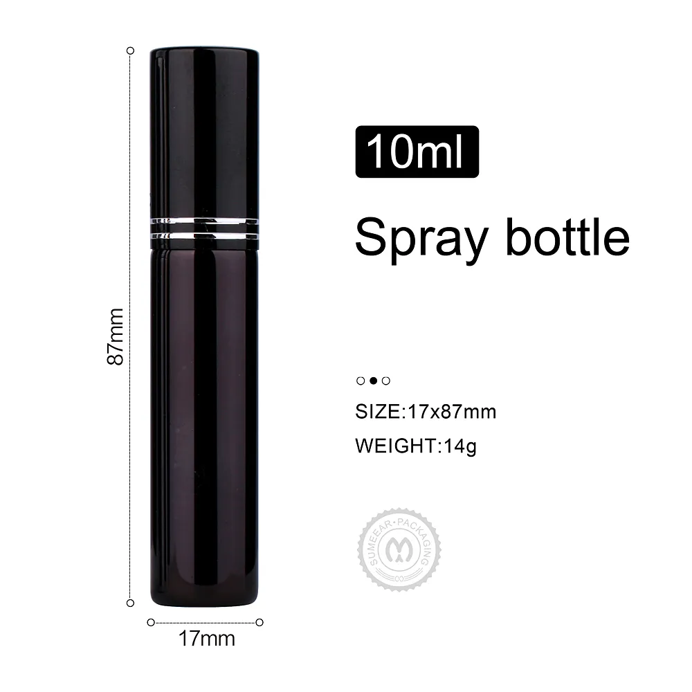 / parti 10ml Refillerbar parfymflaska Bärbart UV-glas med aluminiumförstärkare Sprayflaskor Prov tomma behållare