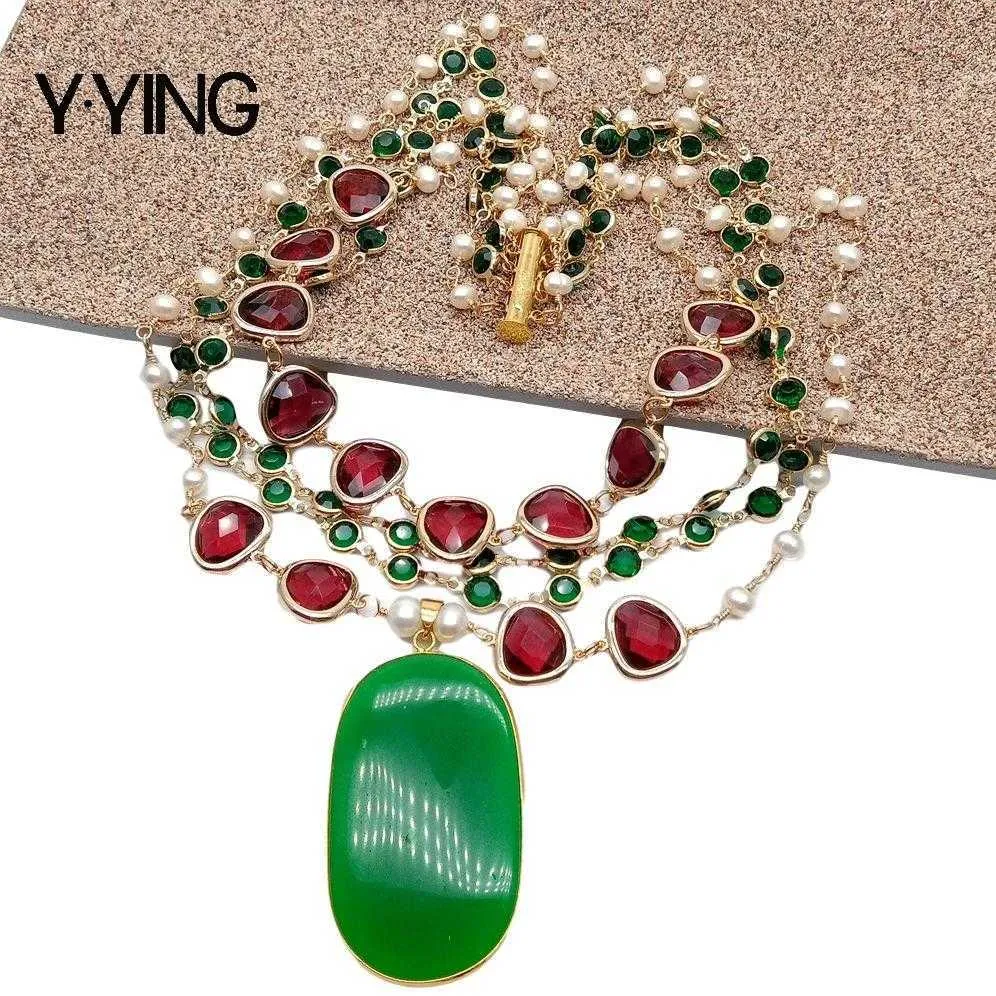 Y · YING naturel 4 brins de culture blanc perle d'eau douce rouge cristal lunette chaîne déclaration collier vert pierre pendentif collier