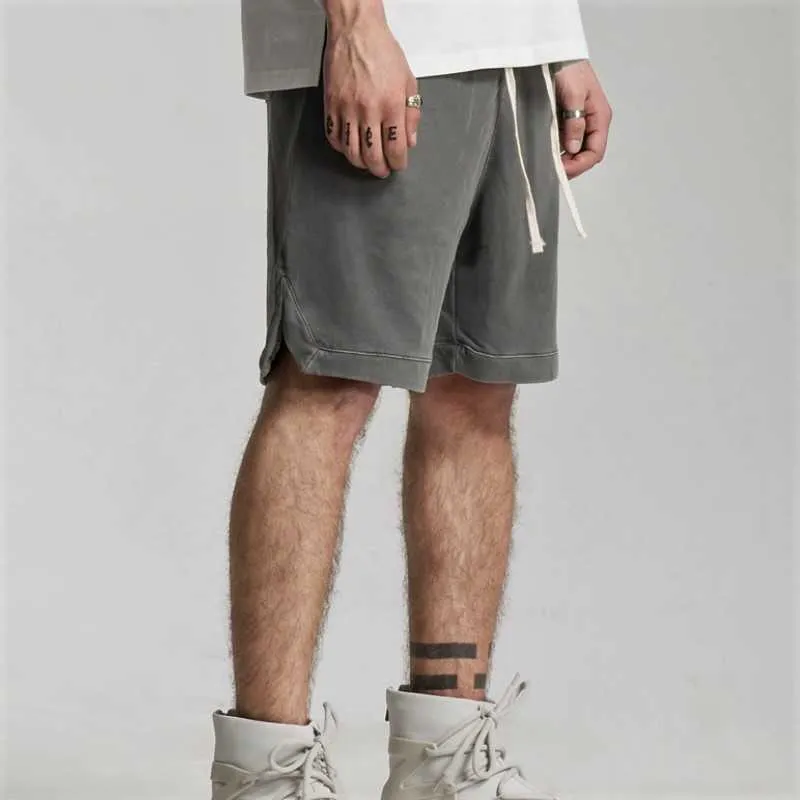 Vintage-Sweatshorts aus gewaschener Baumwolle, Sommer-Jogginghose mit elastischer Taille, kurz 210806