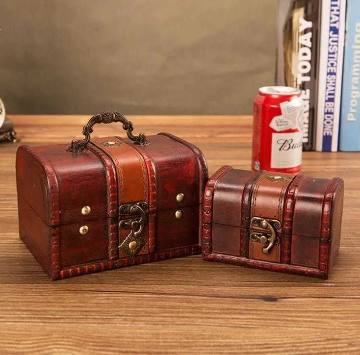 Set Wooden Pirate Jewellery Storage Box Case Holder Vintage Treasure Chest