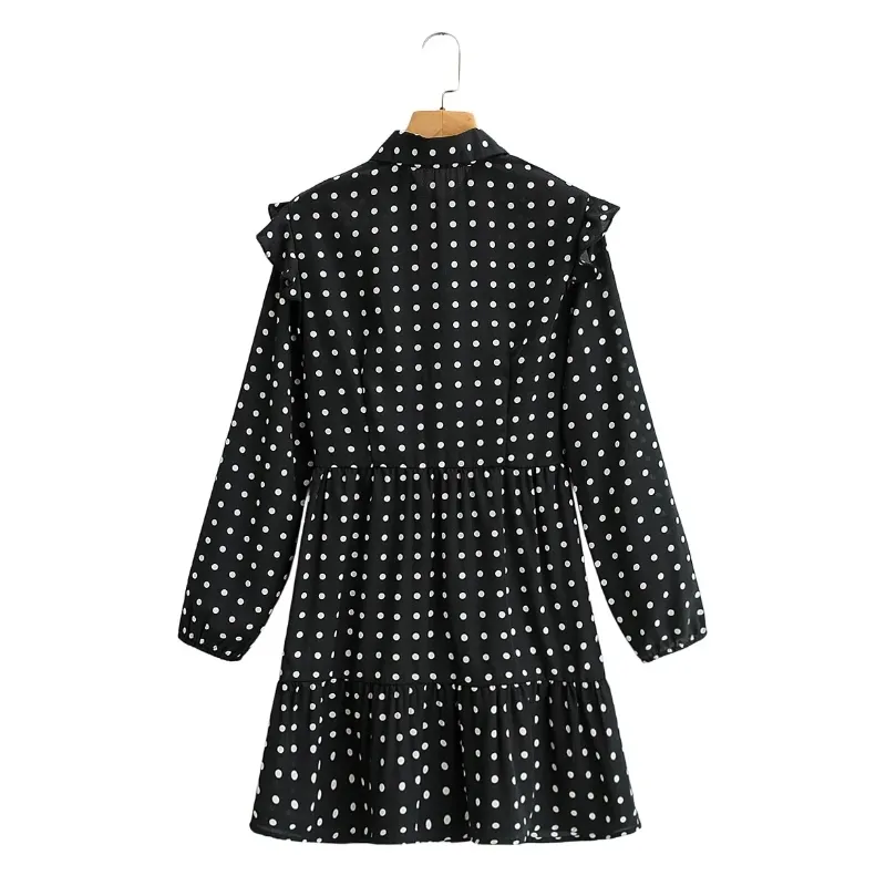 Primavera mujeres lunares impresión mini camisa vestido femenino volante manga larga ropa casual dama vestido suelto D7023 210430