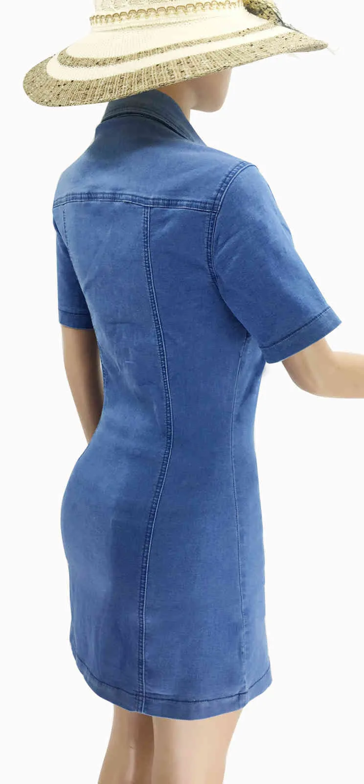 Denim Shirt Jurken Vrouw 2021 Zomer Knop Elasticiteit Mini Jurk Bodycon Schede Casual Robe Solid Short Sexy Party Sundress X0521