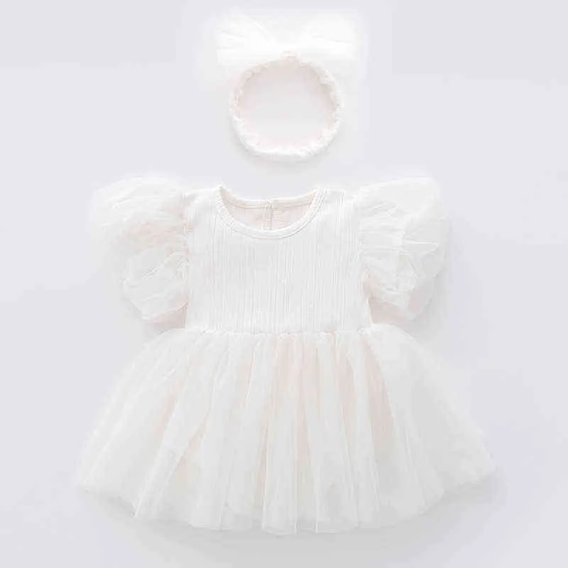 Baby Girls Summer Dress Nyfödda 3 månader 6 månader 9 månader 12months Vitgul rosa prinsessans fest och bröllopsklänning KF074 G1129