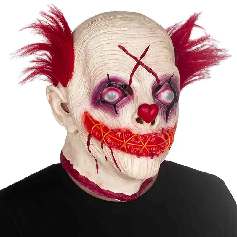 Halloween Scary Clown Latex Mask LED Light HeadGear Haunted House Party Horror Tricky Props