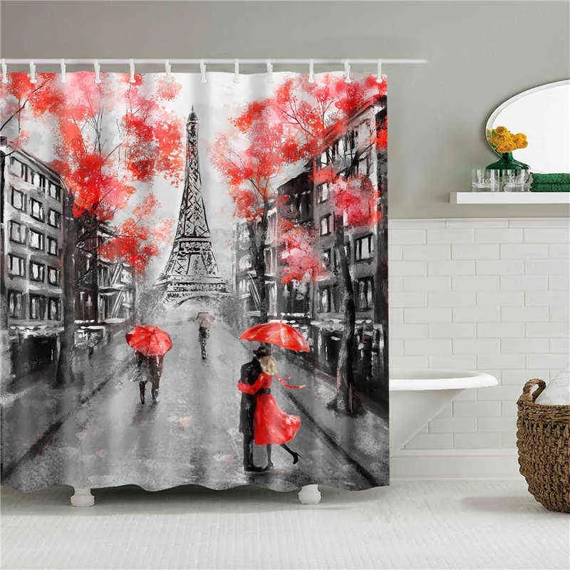 Paris torre paris paisagem chuveiro cortinas banheiro banheira à prova d 'água poliéster tecido banheira de banho cortina 180 * 180 cm 211116