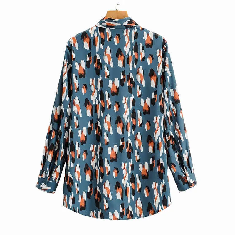 Mode Blauw Leopard Print Lange Shirts voor Dames Lente Casual Button Up Shirt Vrouw Volledige Mouw Streetwear Dames Tops 210430