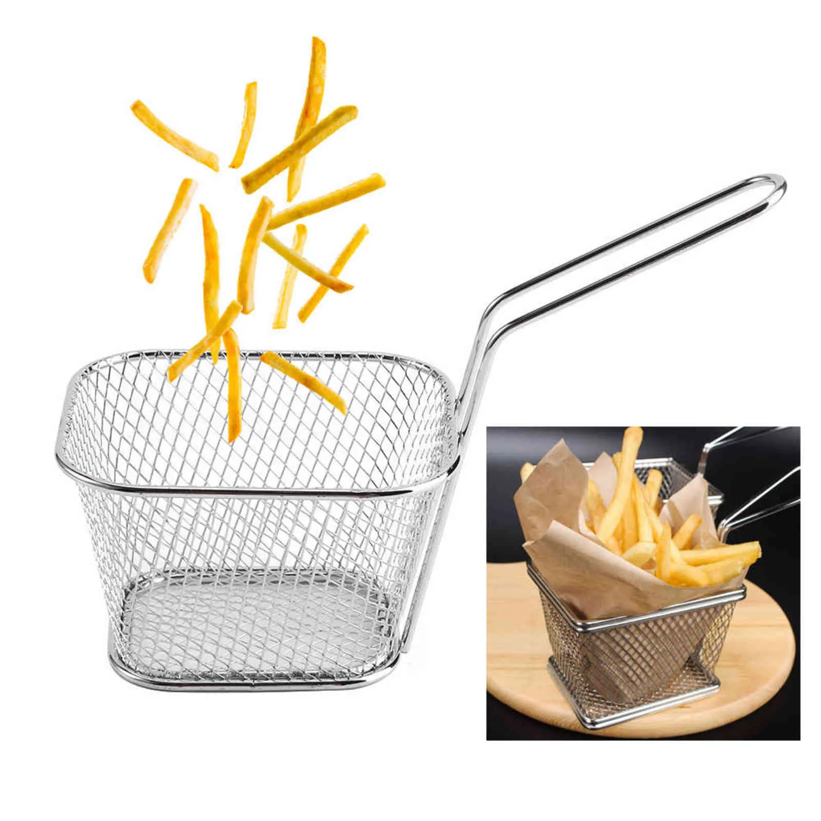 Mini Stainless Steel Chips Deep Fry Baskets Food Presentation Strainer Potato Cooking Tool Chef Basket Colander 211109