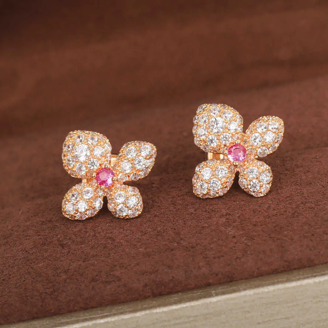 2022 Hot Brand New Ear Cuff puro argento sterling 925 gioielli fiore rosa orecchini design di lusso matrimonio festa di alta qualità 4 quadrifogli