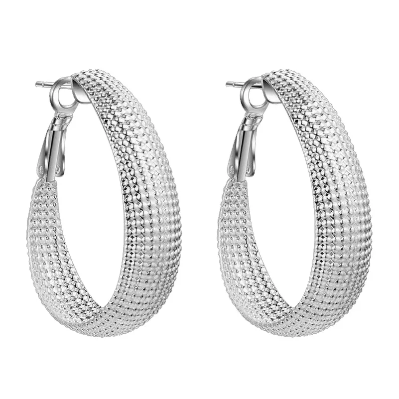 925 Sterling Silver Hoop örhängen Eleganta kvinnor Oval Fashion Costume Jewelry Big Trendy Net Earring318C