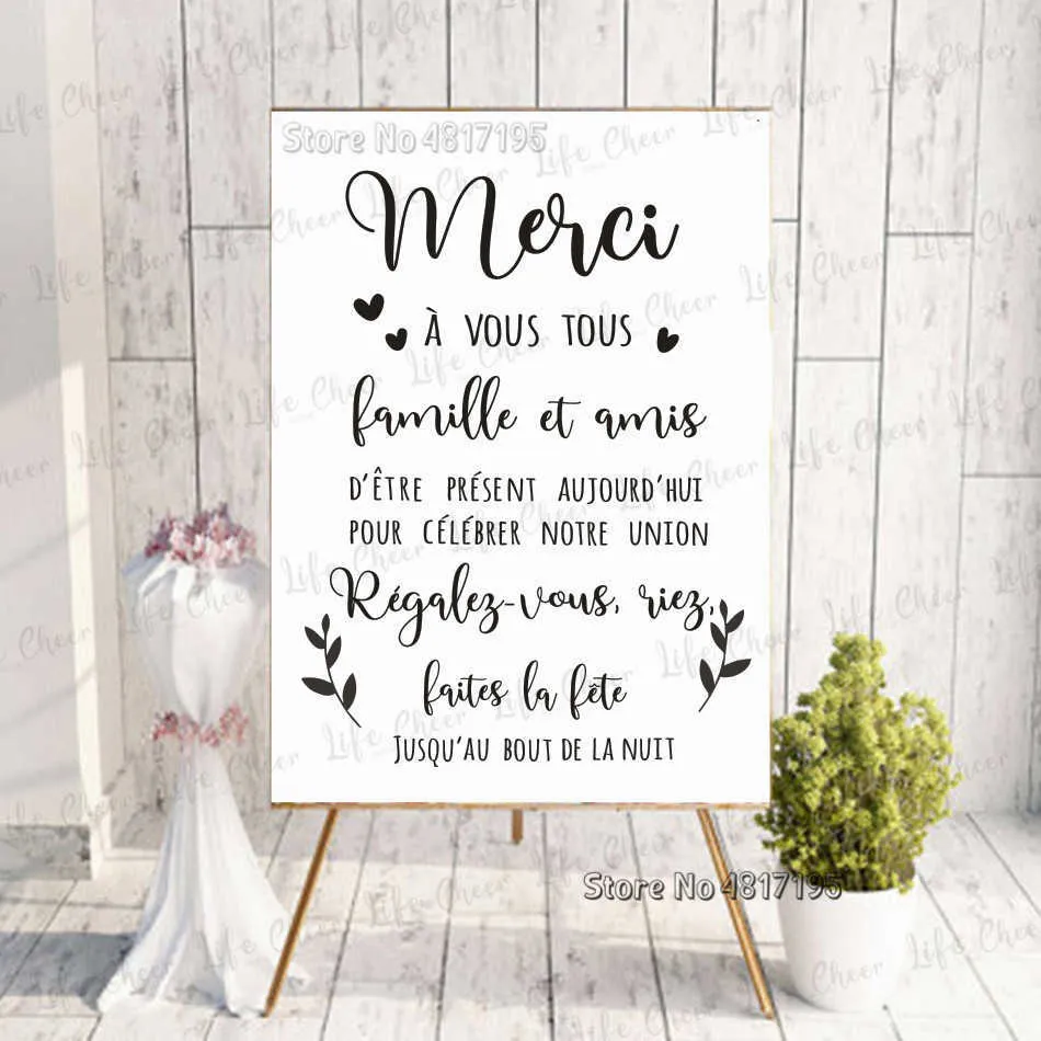 Tavola di nozze Decalcomanie in vinile Merci To Family And Friends Specchio Wall Sticker Wedding Dancing Floor Dcor Enjoy Party Sign Murals 210705