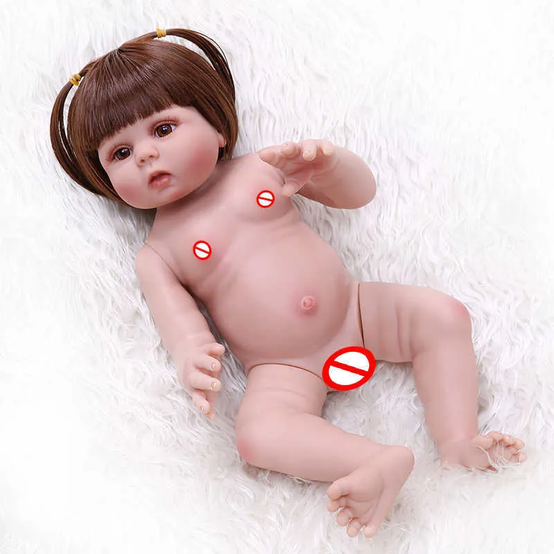 NPK 48CM Bebe Doll Reborn Girl в Panda платье полное тело мягкий силиконовый реалистичная детская ванна игрушка анатомически правильная Q0910