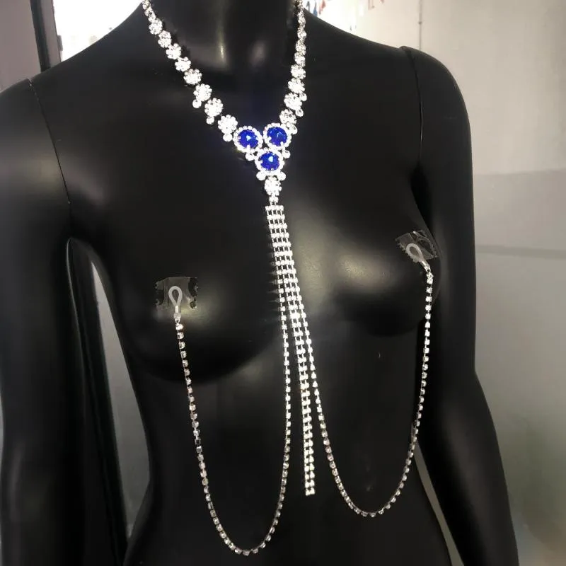 Цепочки StoneFans с синим камнем, ожерелье для женщин, сексуальное женское белье, украшения для сосков, ювелирная цепочка без пирсинга, фестивальный подарок Girls227v