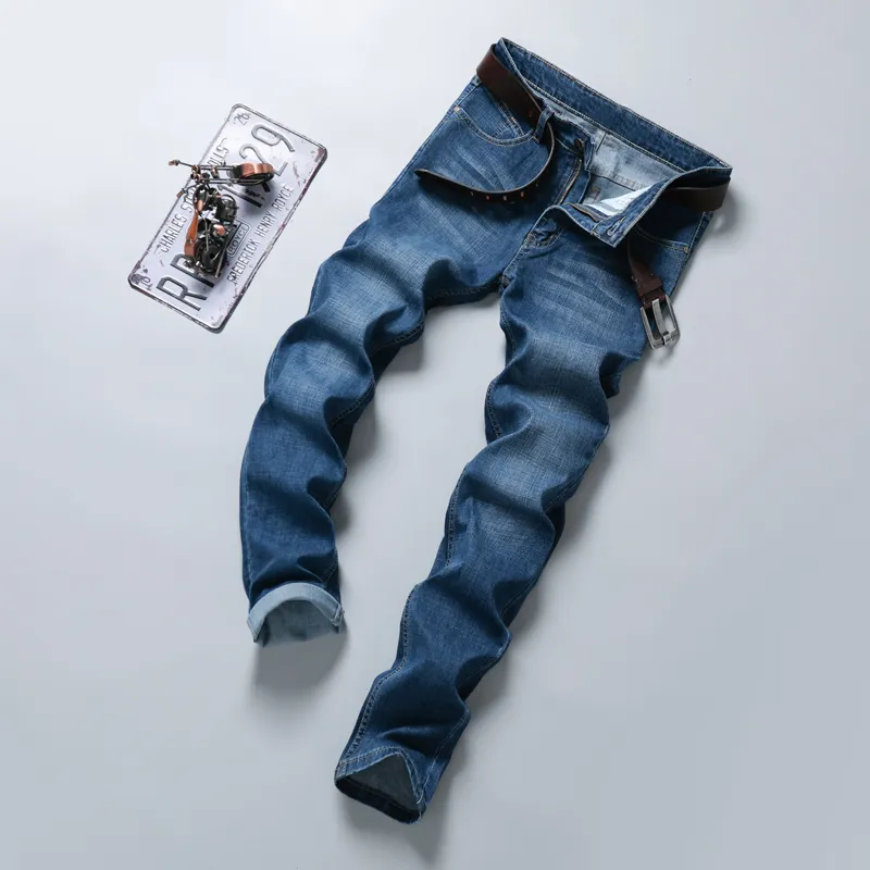 Klassieke stijl heren slanke stretch jeans mode casual katoen grijs blauw zwart denim broek merk broek mannelijke homme